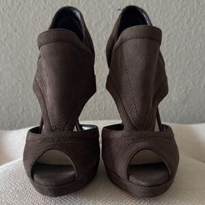 PRADA Women’s Brown Suede Peep-Toe Heel